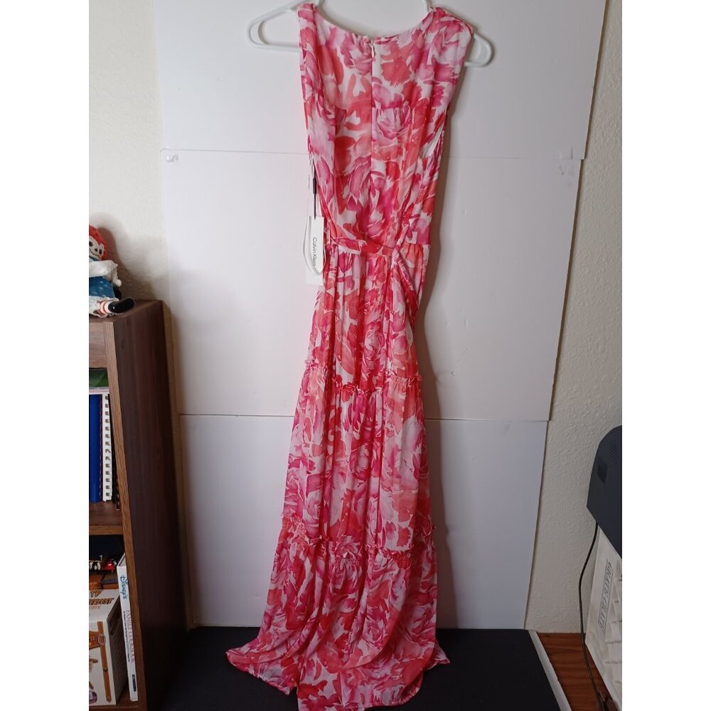 CALVIN KLEIN Womens White Lined Tie Belt Floral Sleeveless Dress Size 8 $149 - Picture 9 of 9